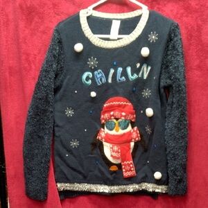 Holiday Time Navy Blue Chillin' Penguin Sweater